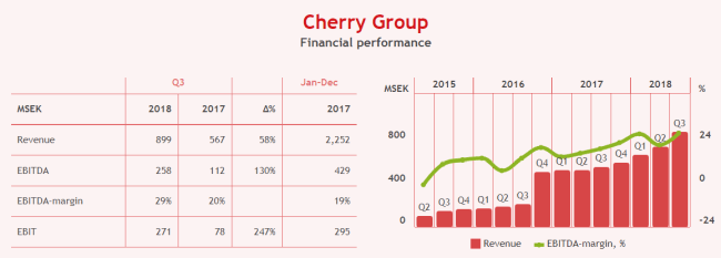 Cherry Group Financial performance w latach 2015-2018 ze stałym wzrostem i nagłym skokiem zysków w czwartym kwartale 2016