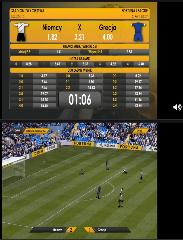 Oferta zakładów na wirtualną piłkę nożna oraz zdjęcie z przebiegu meczu poniżej.