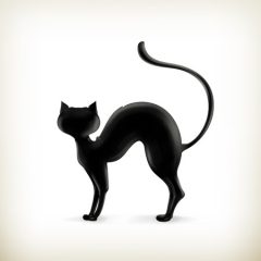 Sylwetka czarnego kota z podniesionym grzbietem i ogonem oraz odwróconą od widza głową