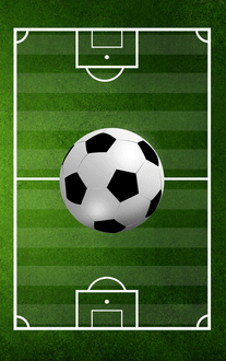 Duża piłka nożna na środku trawiastego boiska piłki nożnej