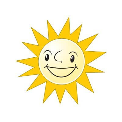 Matahari dengan sinar dan wajah tersenyum