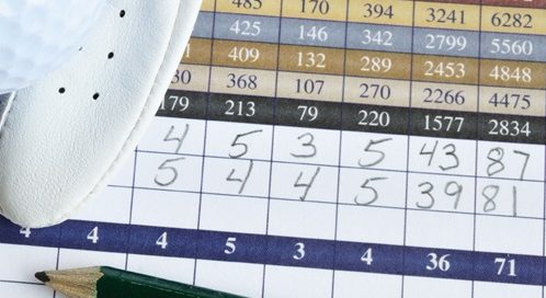 Rękawica golfowa położona na tabelach rund do golfa wydrukowanych w Excelu