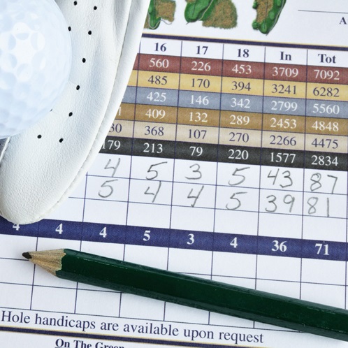 Rękawica golfowa położona na tabelach rund do golfa wydrukowanych w Excelu