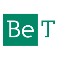 Duża biała litera B i mała litera e w zielonym kwadracie a po prawej duża zielona litera T i wszystko na białym tle