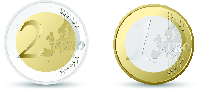 Symbol monety 2 euro oraz 1 euro