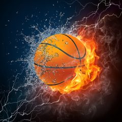 Piłka do koszykówki otoczona ogniem i wodą
