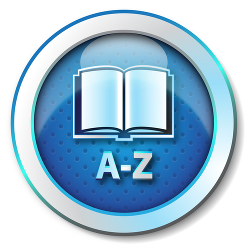 Niebieski przycisk, w którym jest ikonka książki z podpisem A-Z