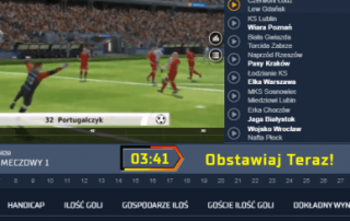 Gra komputerowa z ofertą zakładów na wirtualny mecz piłki nożnej