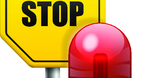 Żółty znak STOP i obok czerwona lampa alarmowa