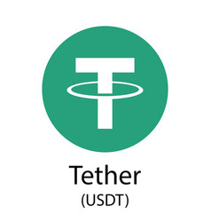 Huruf T putih besar dengan latar belakang lingkaran hijau seolah-olah dipotong di tengah dengan lingkaran putih dengan tanda tangan Tether USDT