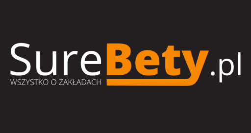 Biało-pomarańczowy napis SureBety.pl na czarnym tle