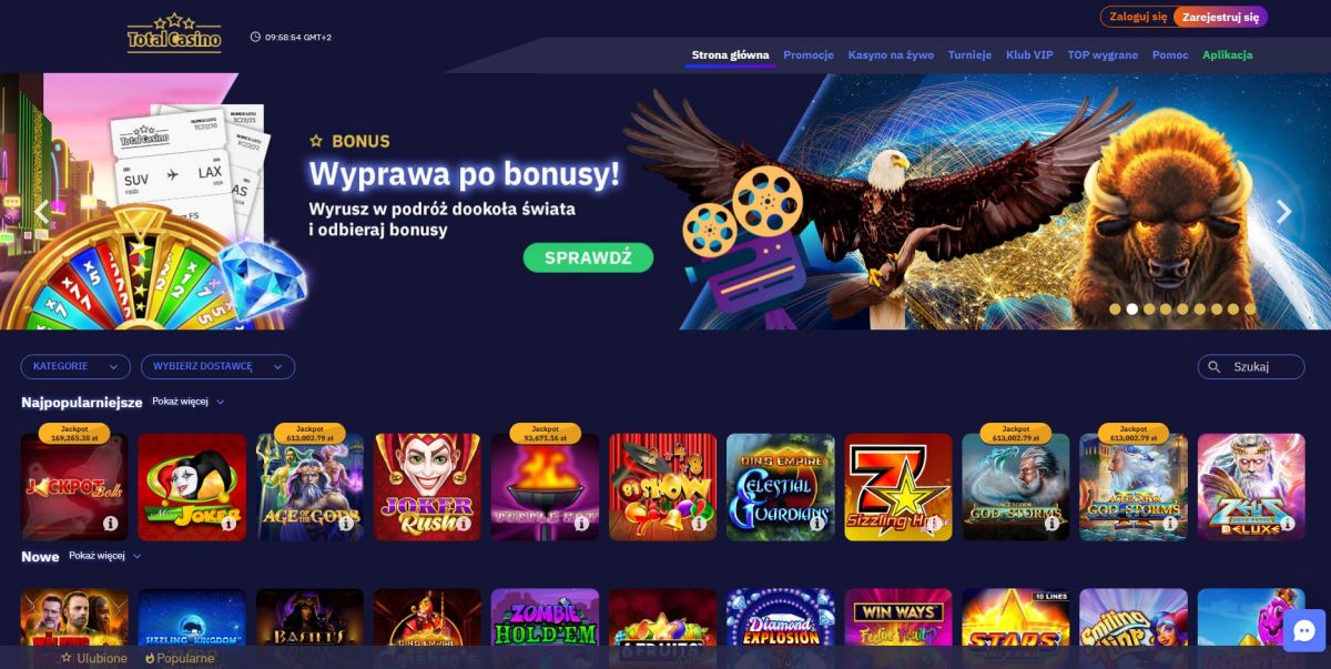 Strona główna zawierająca slider i kwadratowe ikonki proponowanych gier