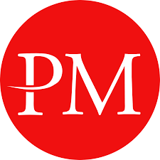 Białe litery PM na czerwonym tle