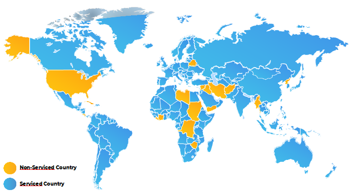 Mapa z wykluczonymi krajami
